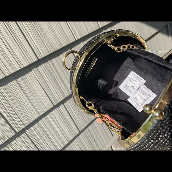 UNIQUE Black Rhinestone Fringe Ball Clutch Bag - Picture 11 of 13